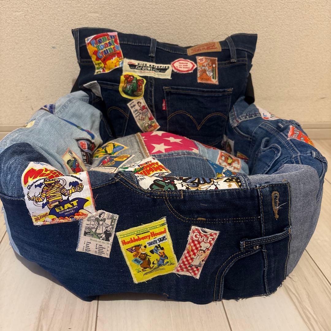ハンドメイド　デニムリメイク ドライブベッド　ペットベッド