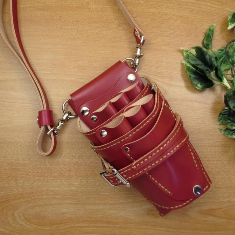 専用　赤色 サドルレザー　６丁　革ベルト付　シザーケース　SCL-150/CRB