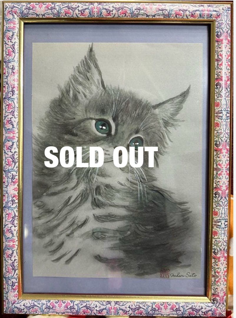 癒しの絵パステル画　水彩画　猫ちゃん