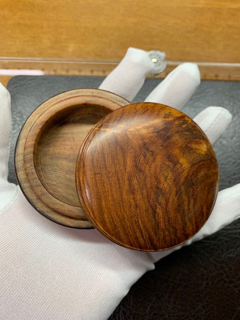 唐木製 蓋付き小物入れ 黄花梨風 木工芸品 文房具箱