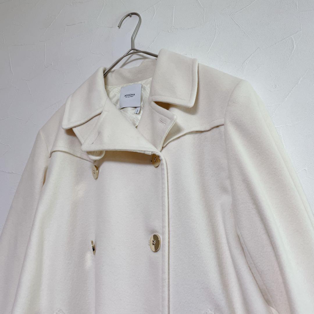 アニオナ　AGNONA 高級　カシミアコートイタリア製　ホワイト　L