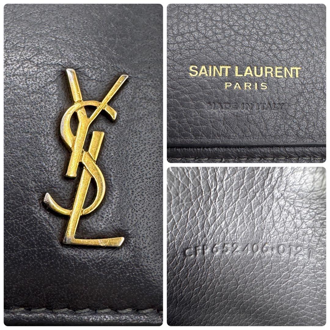 美品✨サンローラン　6連　キーケース　キーリング　カサンドラ　金ロゴ　グレー