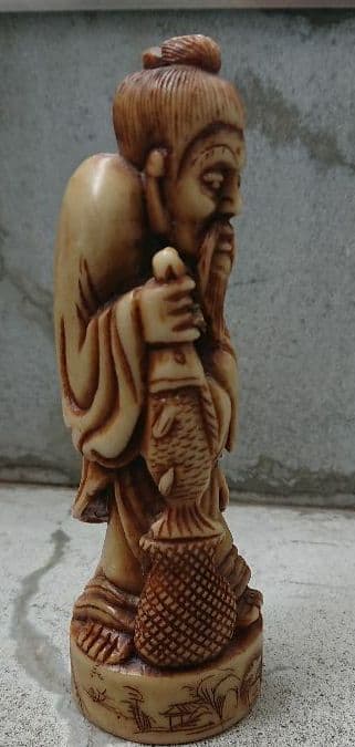 中国骨董 高級天然石 篆刻 テンコク 手彫り魚を持つ老人