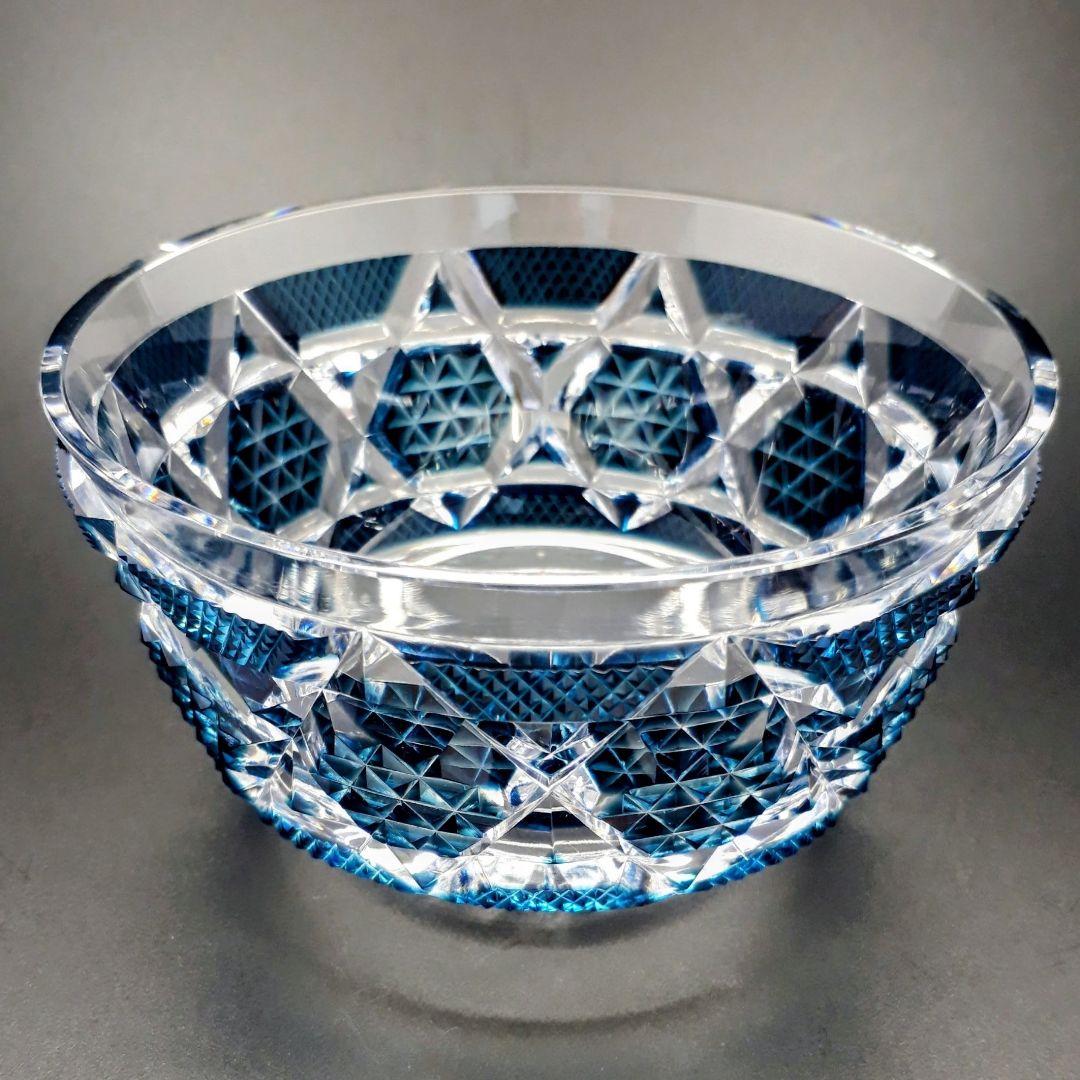 復刻 薩摩切子　藍色 切子 向付鉢　　　　【 希少作品 】