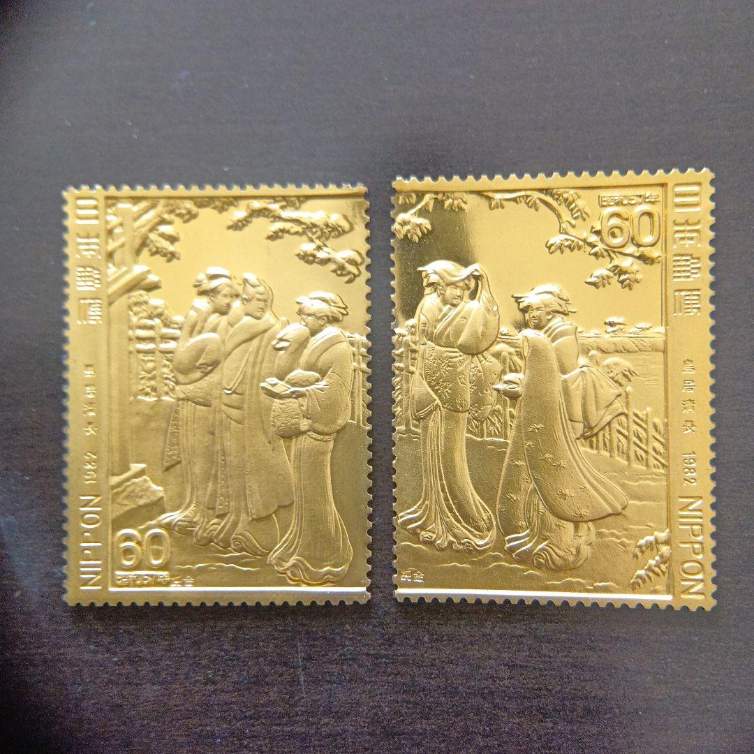 松本徽章工業　金属工芸品　特別郵趣　純金/純銅プレート切手趣味週間　鳥居清長