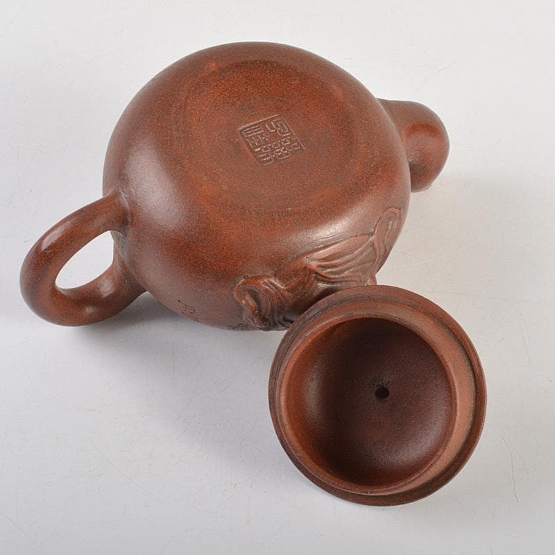 中国　紫砂　朱泥　漢詩布袋像文　急須　茶壷　在銘　N　6667
