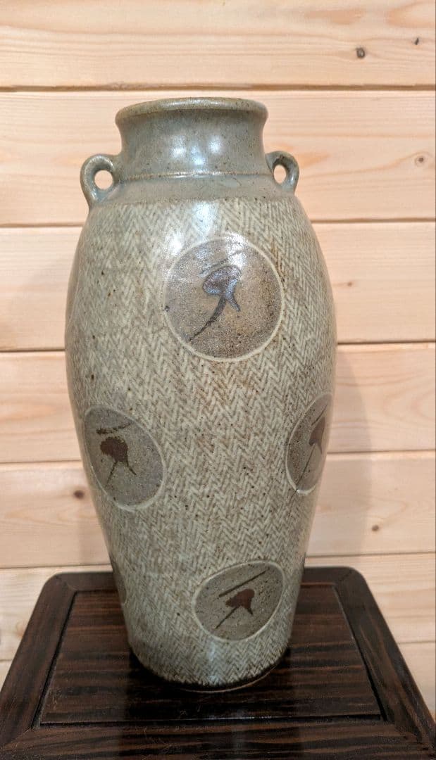 人間国宝　島岡達三　地釉象嵌縄文壺　壺　花瓶　花器　アンティーク　骨董品