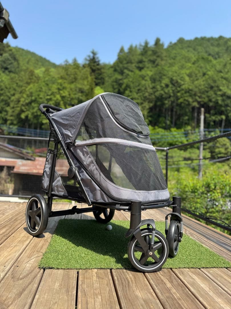 犬用ペットカート メッシュカバー付き グレー