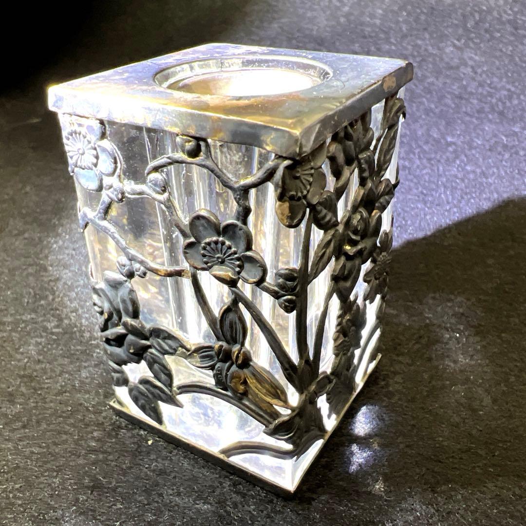 銀製刻印　透彫小花入　180g高さ6㎝　東Y7-1218☆2F
