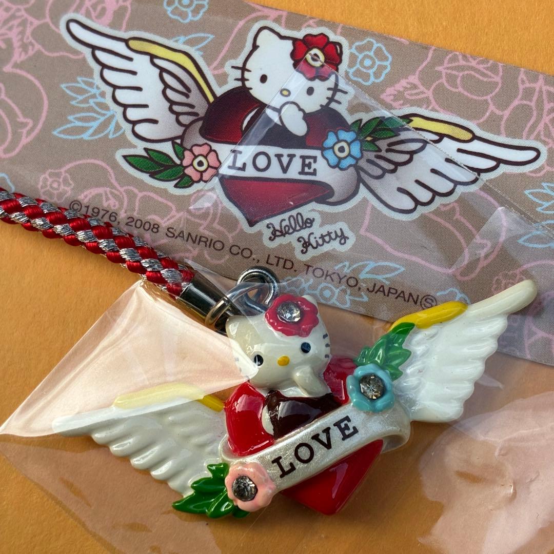 ★激レア★ハローキティ タトゥーKT LOVE 天使の羽 羽根 ストラップ 根付
