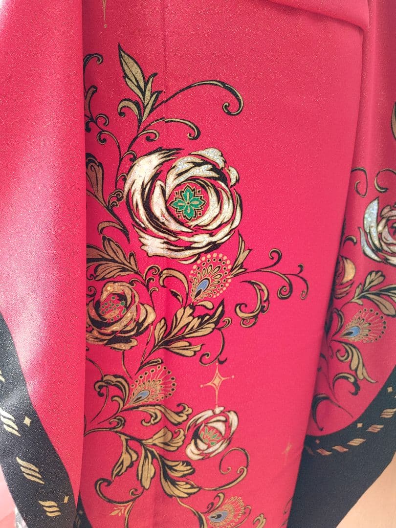 あらん　振袖　袋帯　帯揚げ　帯締め　セット　薔薇　赤　金通し