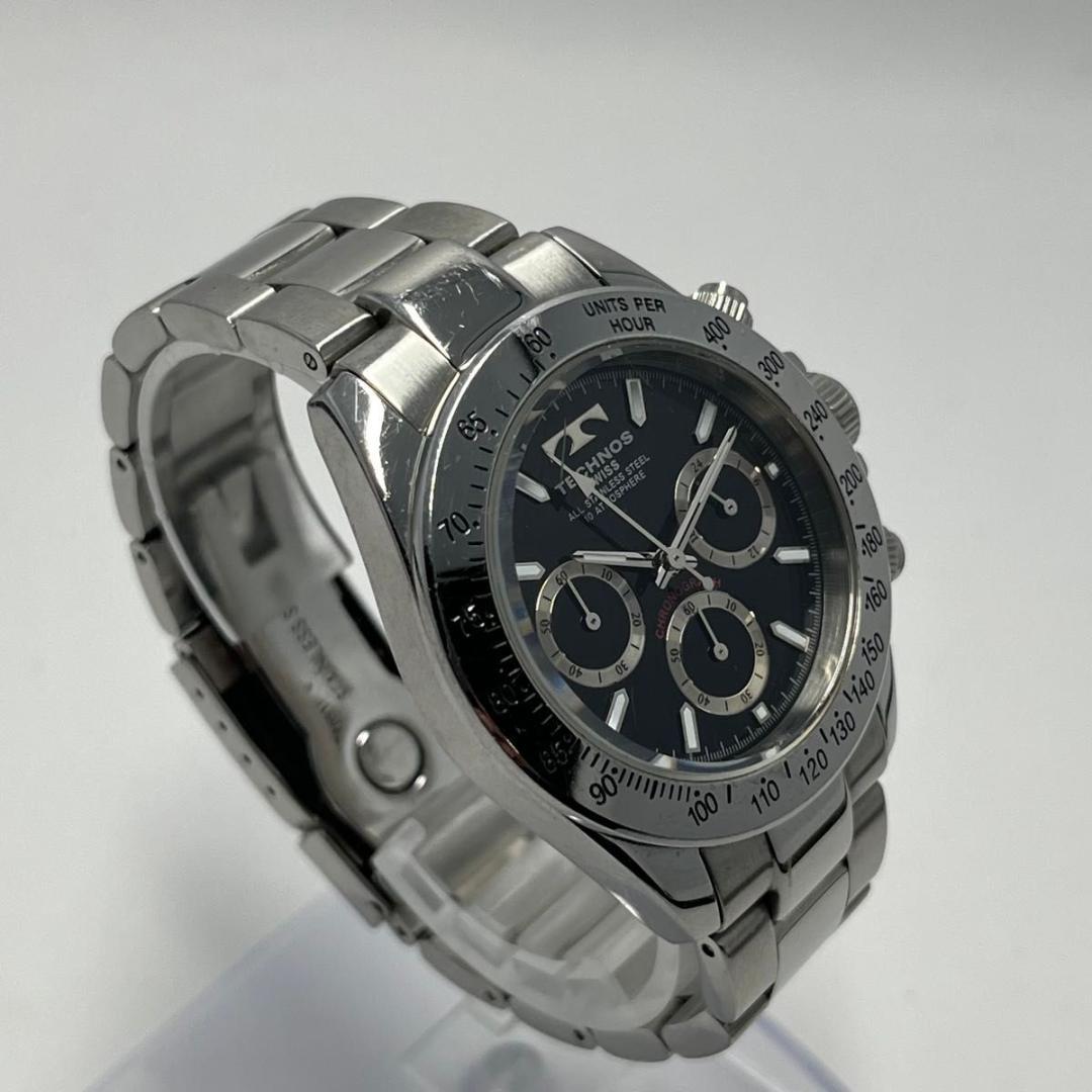 【新品電池】テクノス TGM615 クロノグラフ 腕時計 10気圧防水 黒文字盤