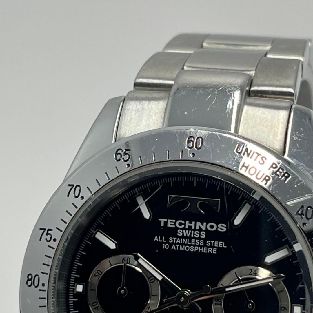 【新品電池】テクノス TGM615 クロノグラフ 腕時計 10気圧防水 黒文字盤