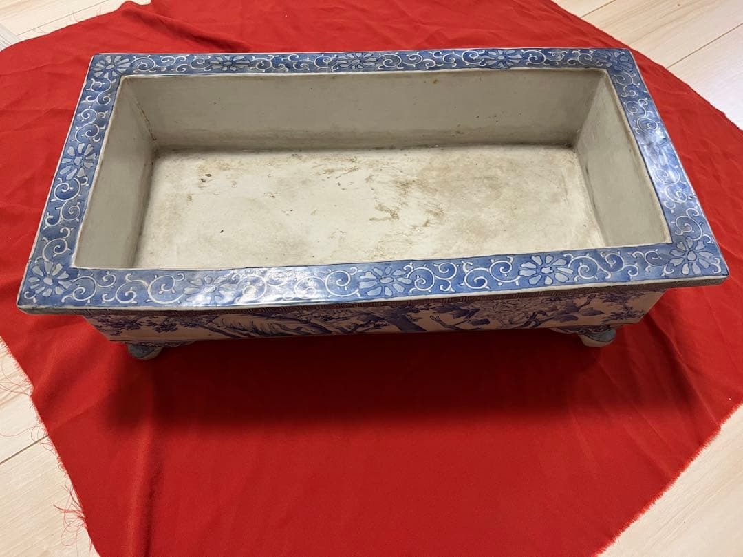 染付鉢　盆栽鉢　長方水盤 幅約53.6cm