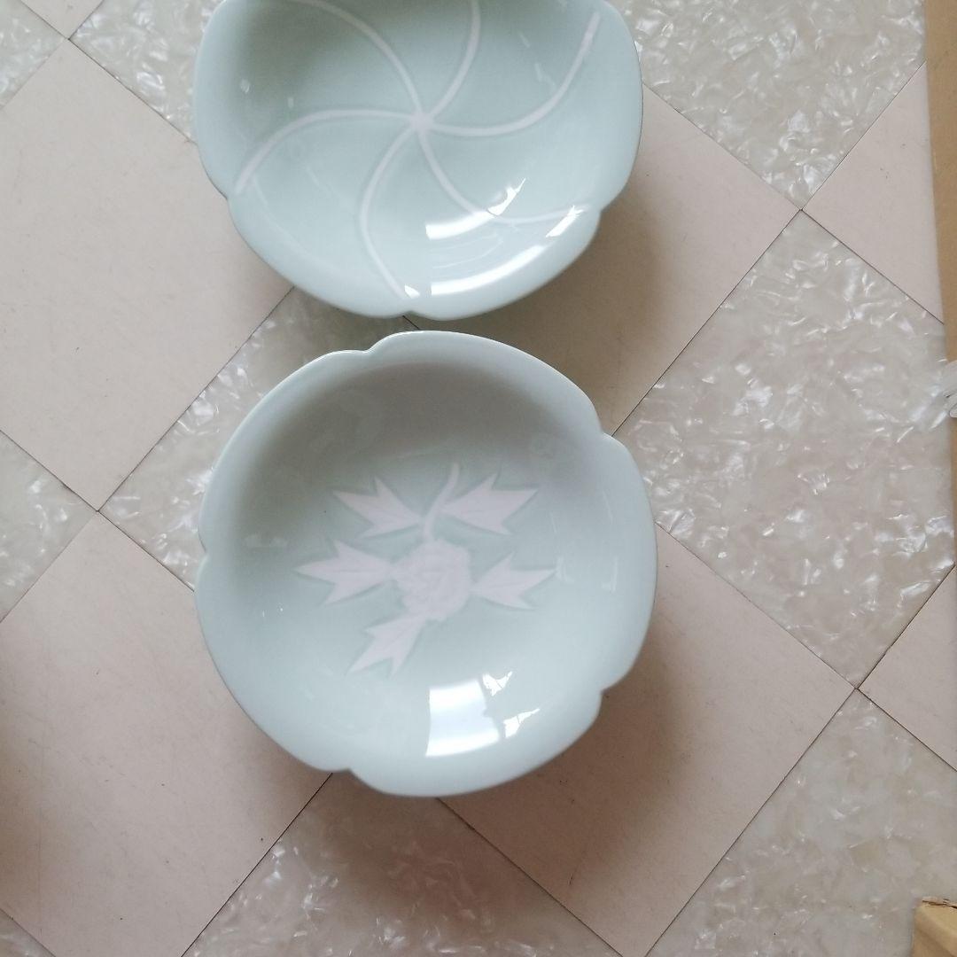 人間国宝井上萬二窯　青磁皿×2