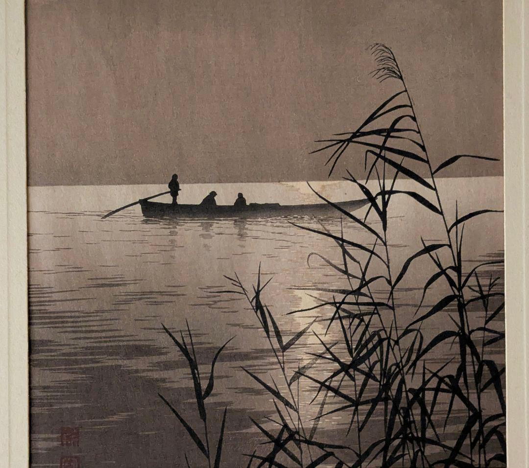 庄田耕峯「Moonlit Sea(月明かりの海)セピア」本物木版画、初期摺り