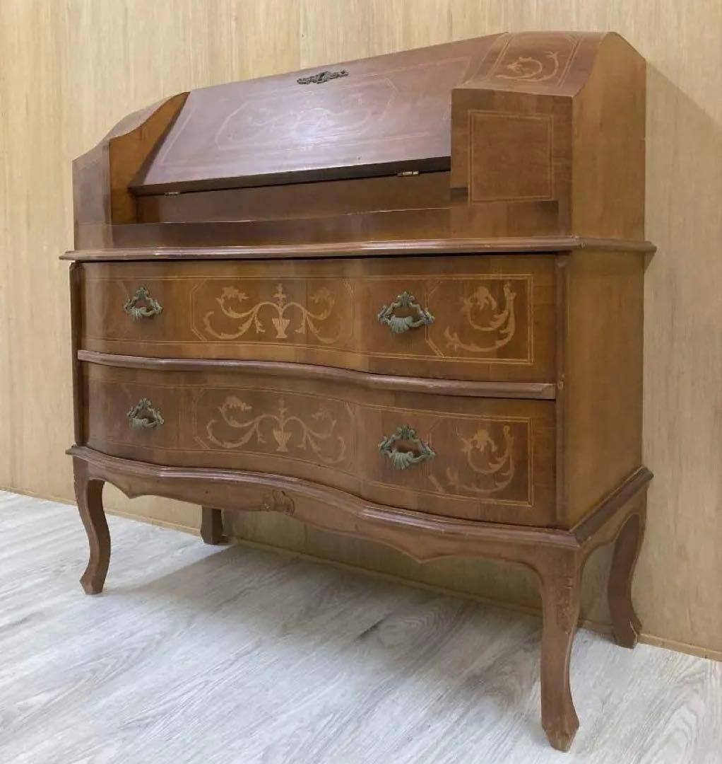 イタリア 象嵌 ライティング ビューロー デスク 猫脚　クラシック 鍵付