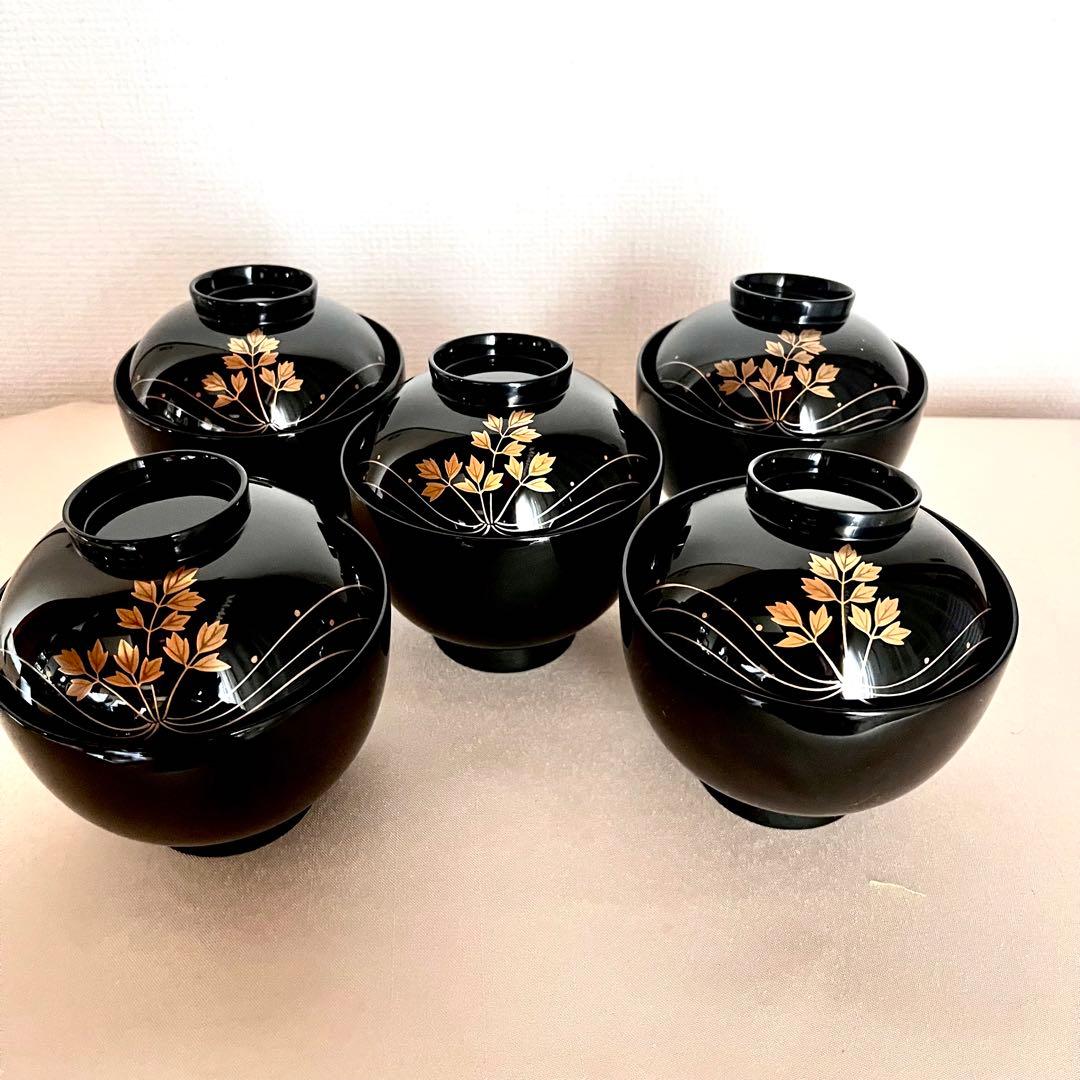 【最終値下げ】★新品未使用 超美品★ 輪島塗　芹金彩蒔絵黒塗椀　廣井作 蓋付き椀