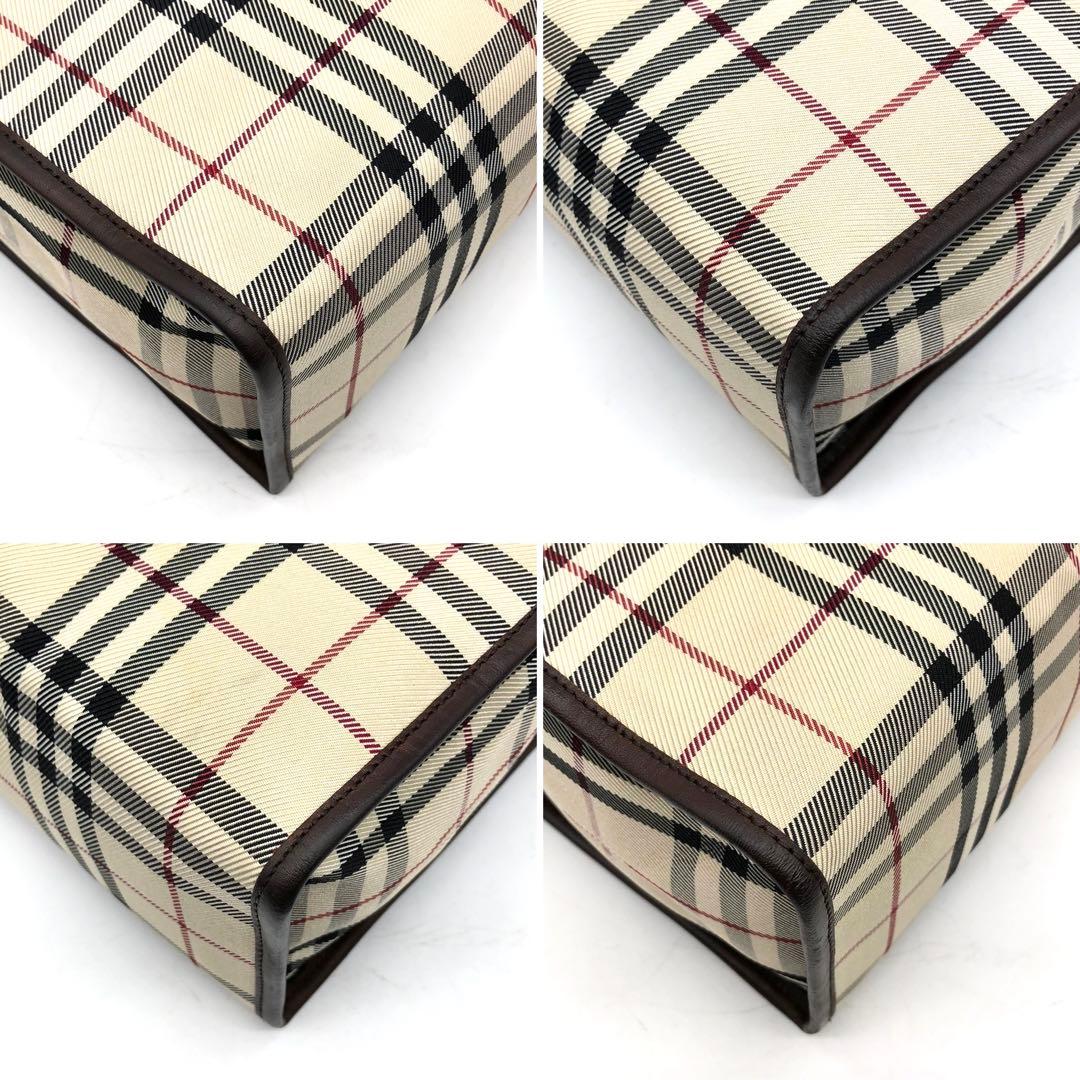 ✨美品✨バーバリー ハンドバッグ ノバチェック ロゴプレート キャンバス レザー