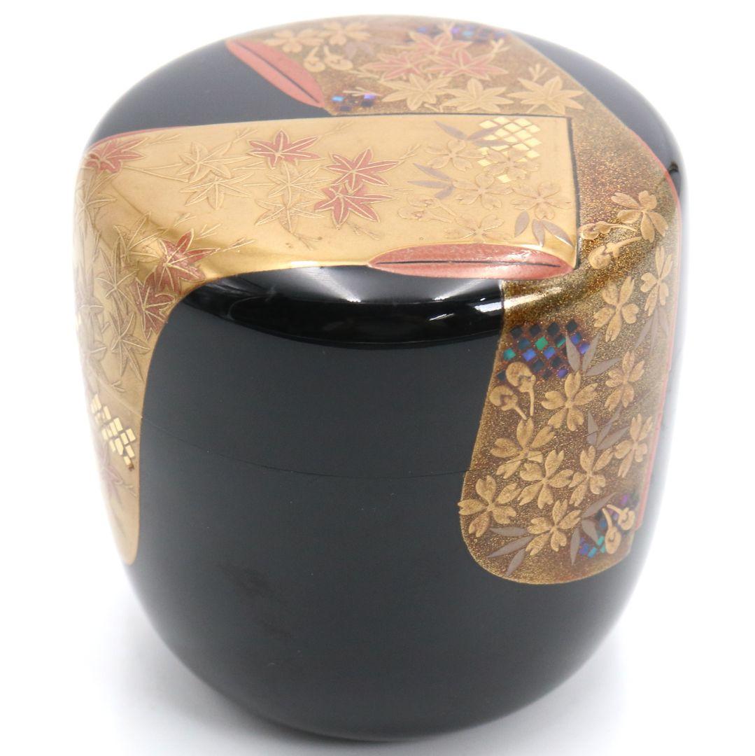 昇山作 誰が袖蒔絵 大棗 銀溜塗 螺鈿 茶道具 共箱　UM694　N5