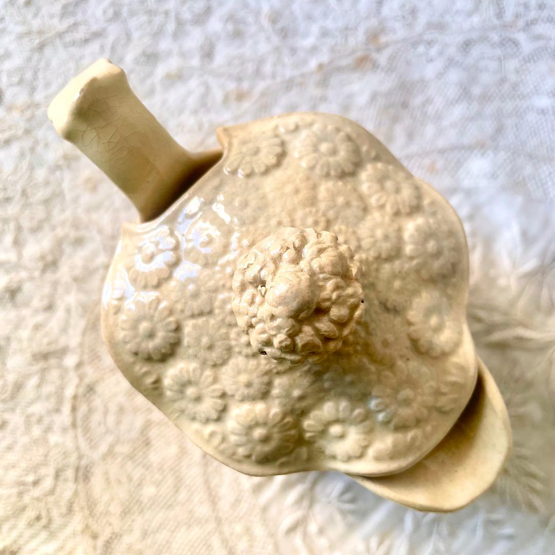 【希少】マーガレットレリーフ蓋付きピシェ ボルドー窯　フランスアンティーク