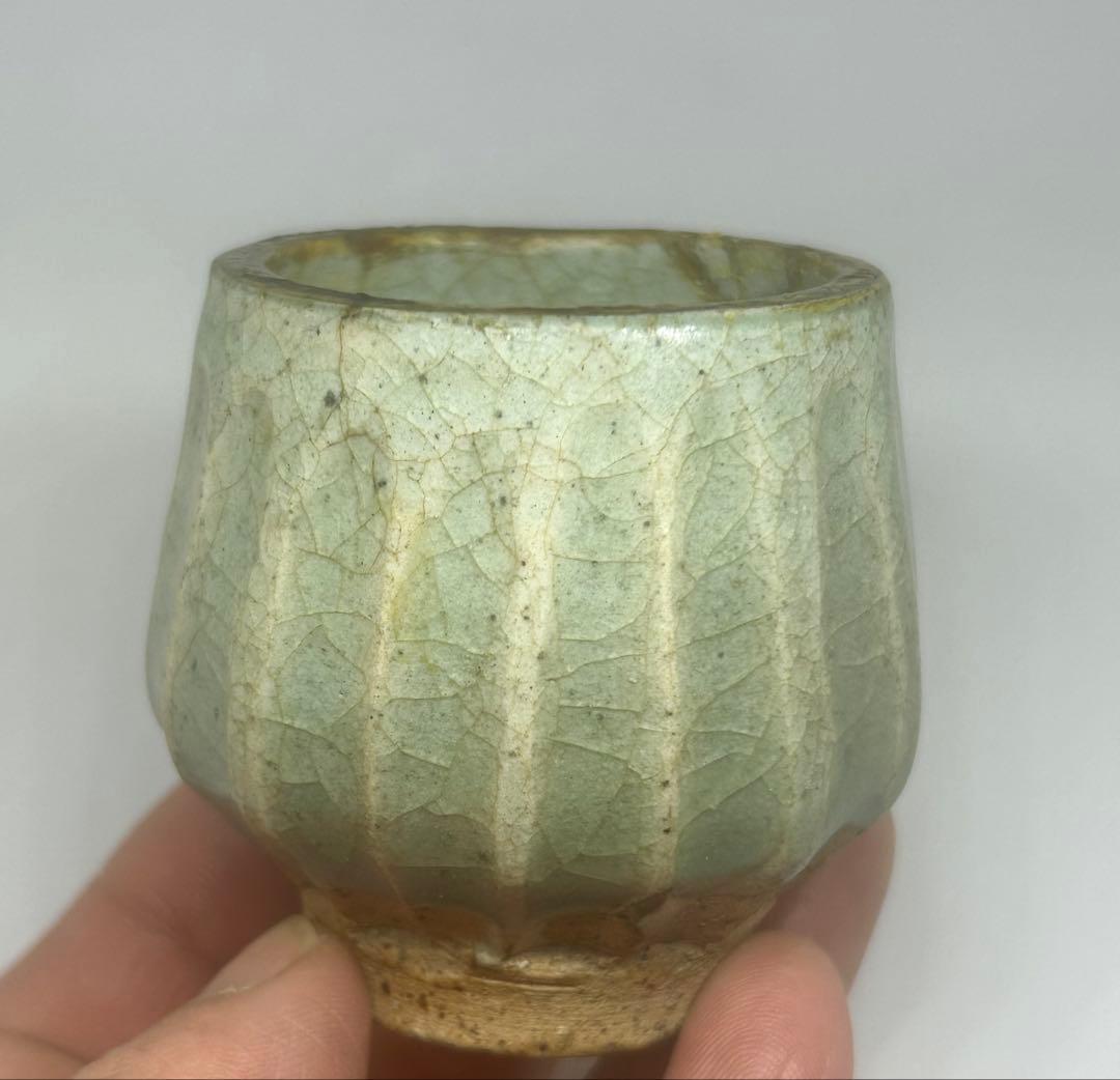 青磁　小杯　蓮弁　送料込み250309