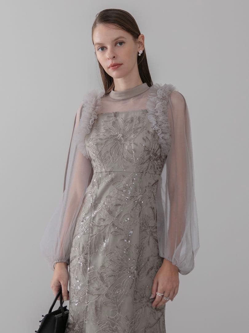 パールカラーボウタイフラワーレースフィッシュテールワンピースドレス結婚式二次会