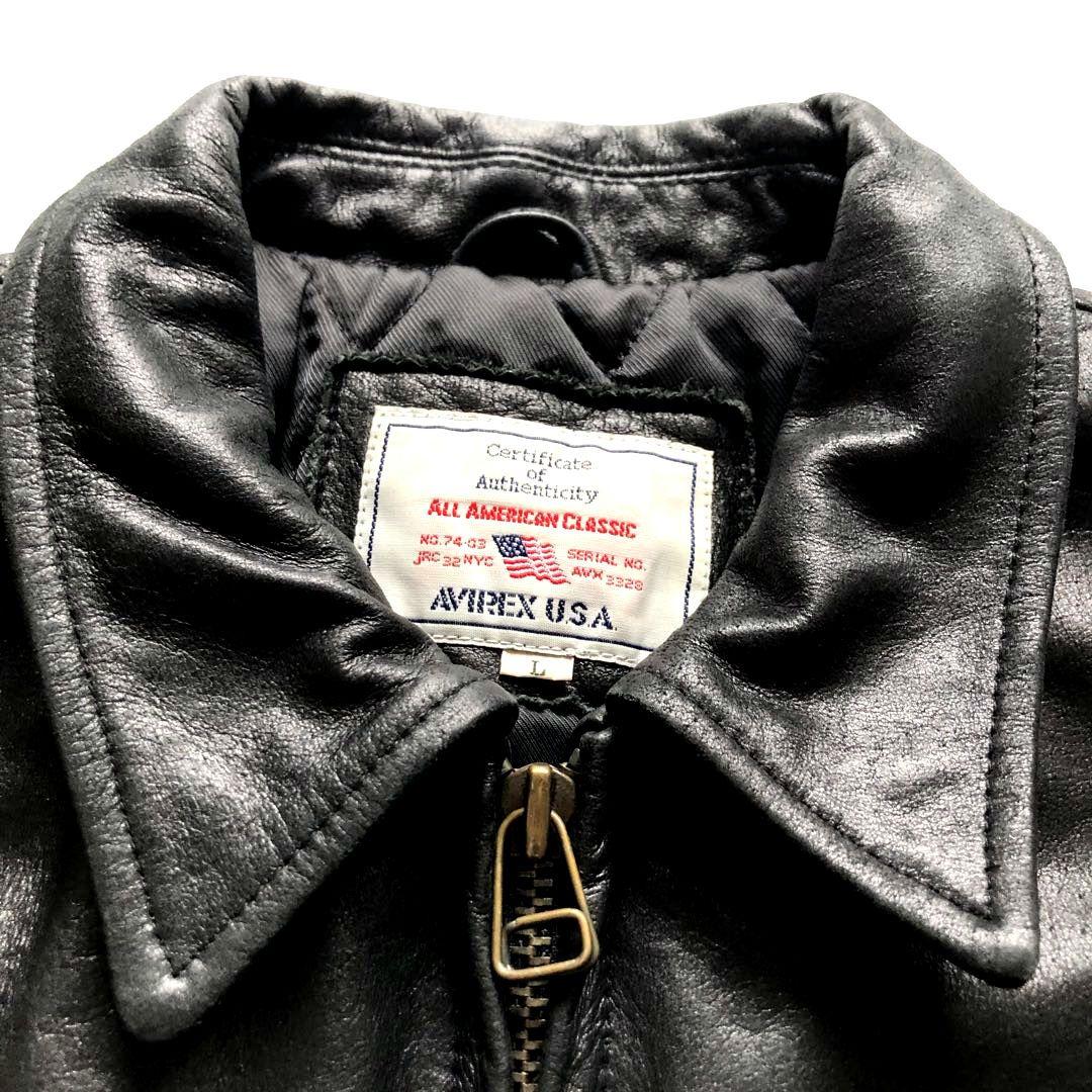 ★大き目★AVIREX レザーライダースジャケット シングル L トラッカー