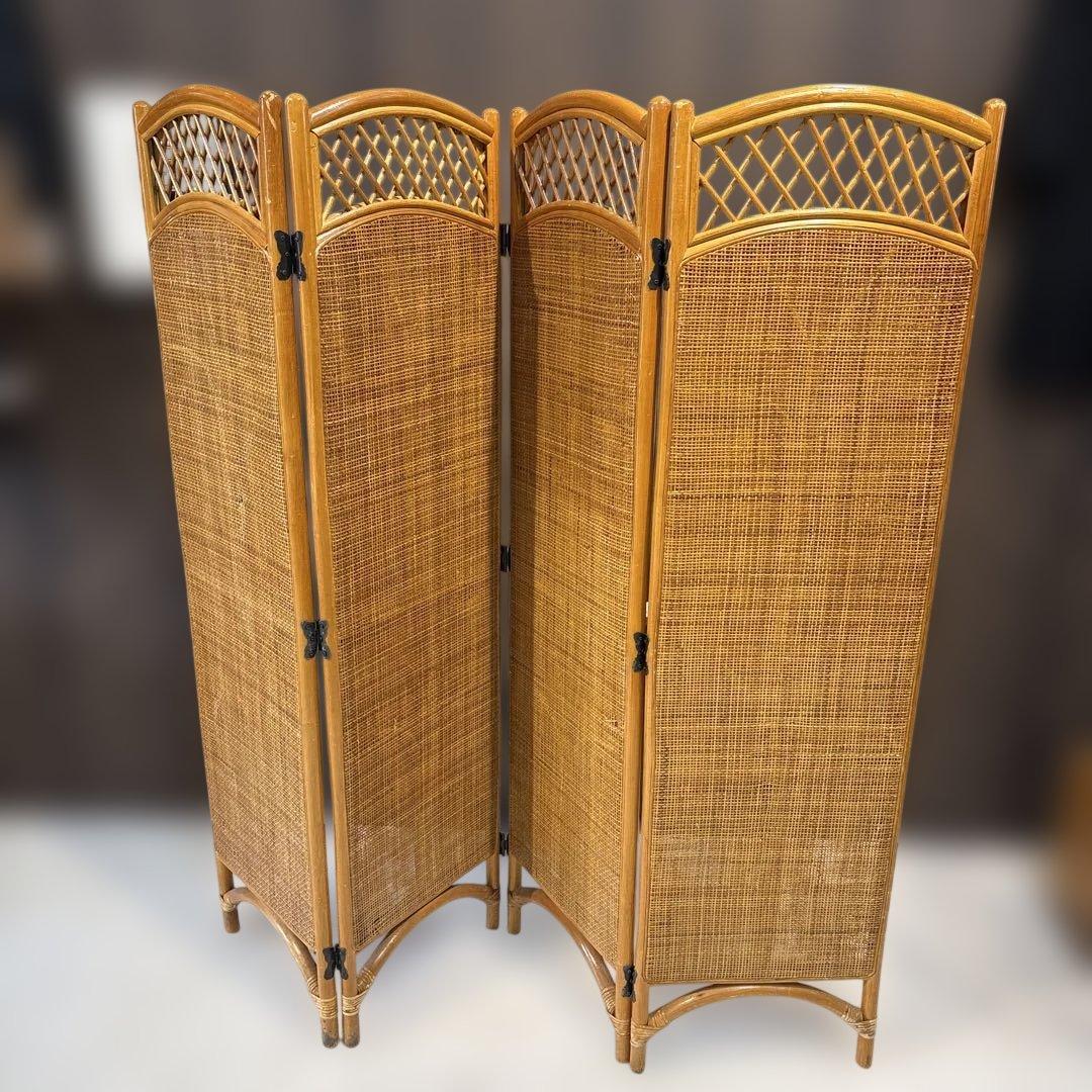 籐 ラタン 4連パーテーション 昭和レトロ 籐　間仕切り　衝立