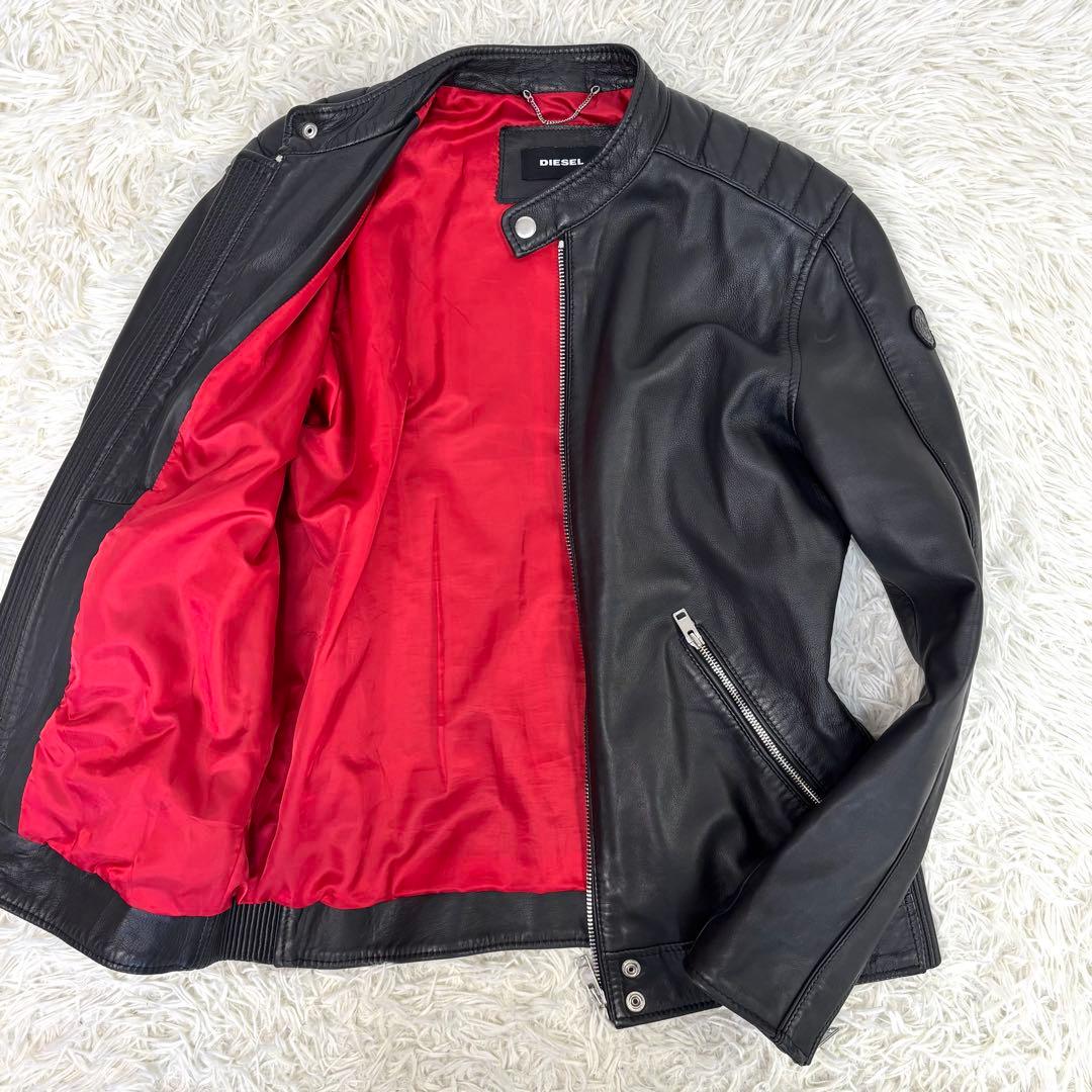 メカサイズ！XXL！ ディーゼル ラムレザー シングル ライダースジャケット 黒