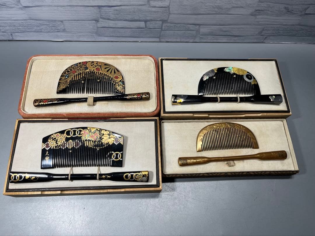 時代　蒔絵　櫛　笄　4セット