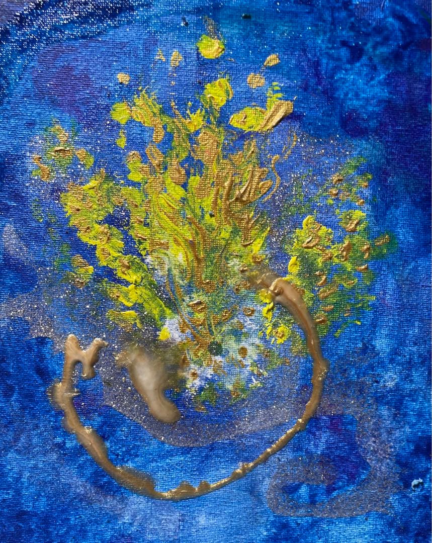 アクリル画 抽象 青と金