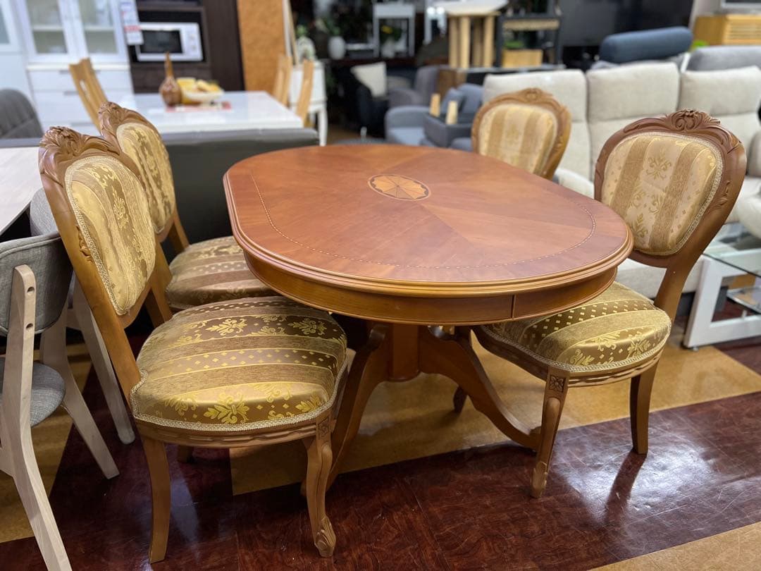 【地域限定無料配送】おしゃれなダイニングテーブル5点セット　キャラメルブラウン