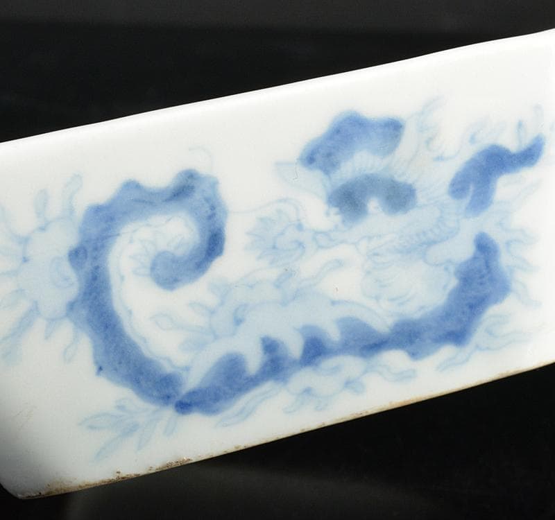 中国　宣嘉年製款　青花　漢詩山水雲龍文　四方小鉢　5客　M R4632