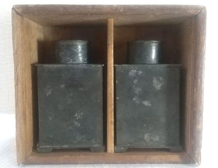 ま*ん様 【唐物 古錫 角型 茶心壺 壱双 點銅 尚古堂】中国古玩 茶壺 茶道具