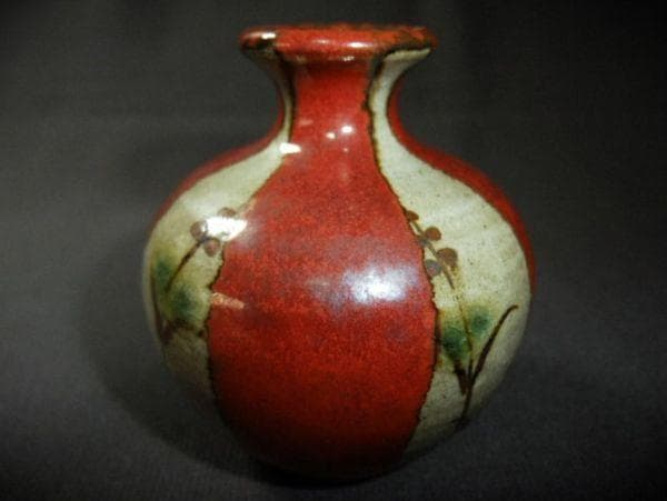 】油壷 赤絵の古い油壷 染付 草花文 一輪挿し 時代物 骨董品 古美術