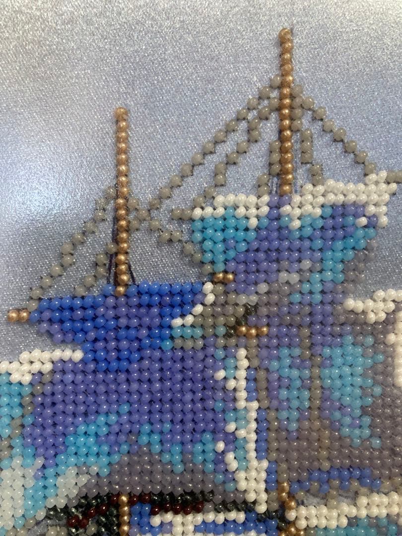 Sailing ship in the fog ビーズ刺繍の絵です