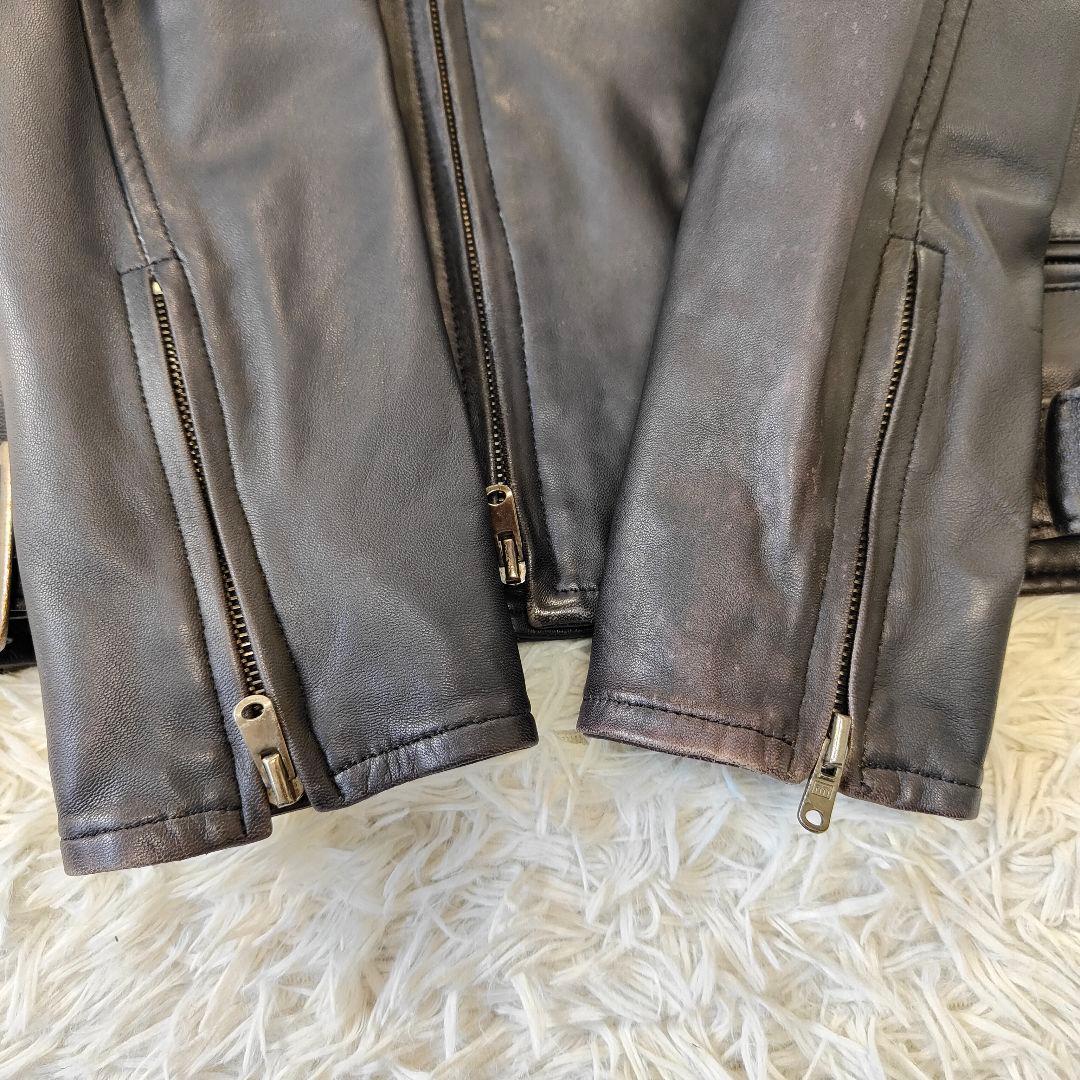 美品　drestripレザージャケット　ダブルライダース　裏地総柄　S