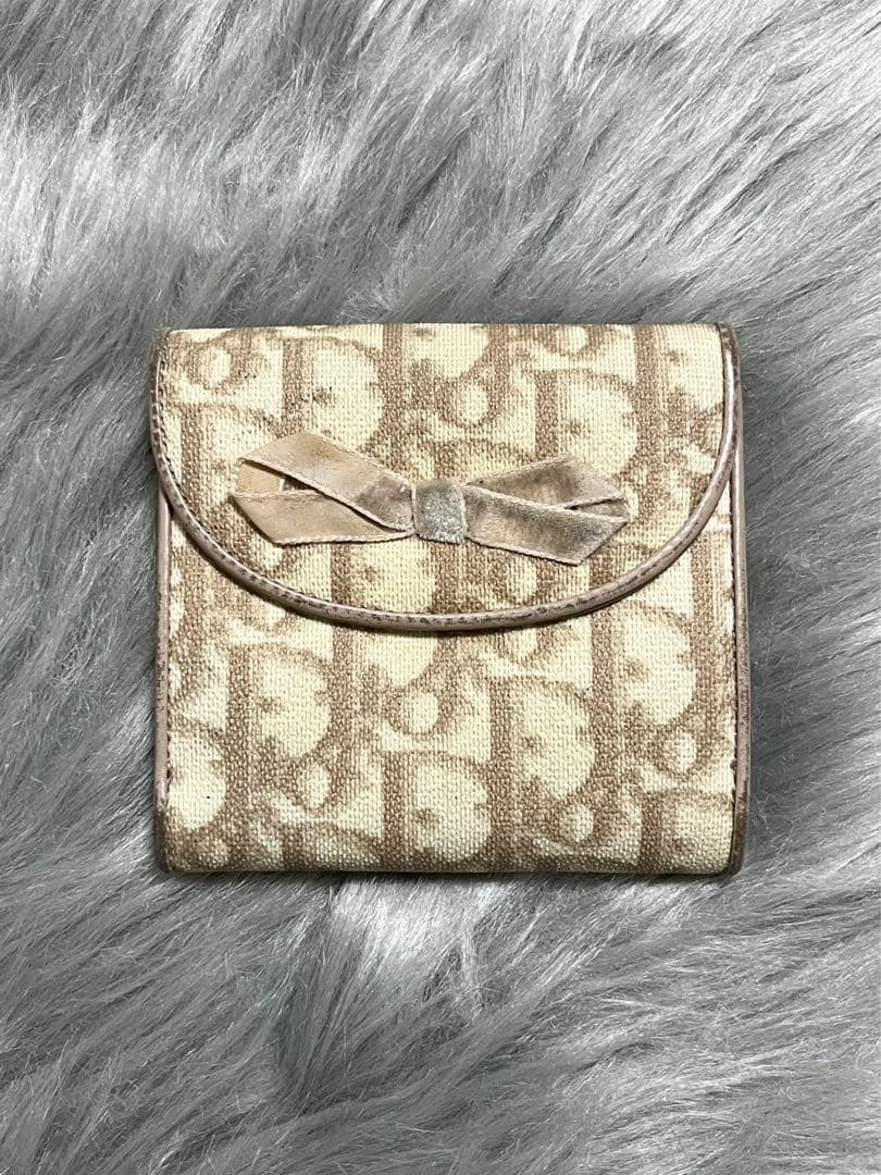 Dior トロッター リボン ベージュ 二つ折り 財布　 小銭入れ