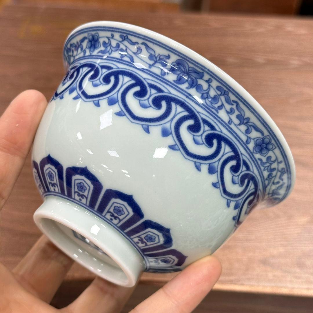 景徳鎮 青花宝相三才蓋碗 茶碗 煎茶器 茶道具 新品未使用