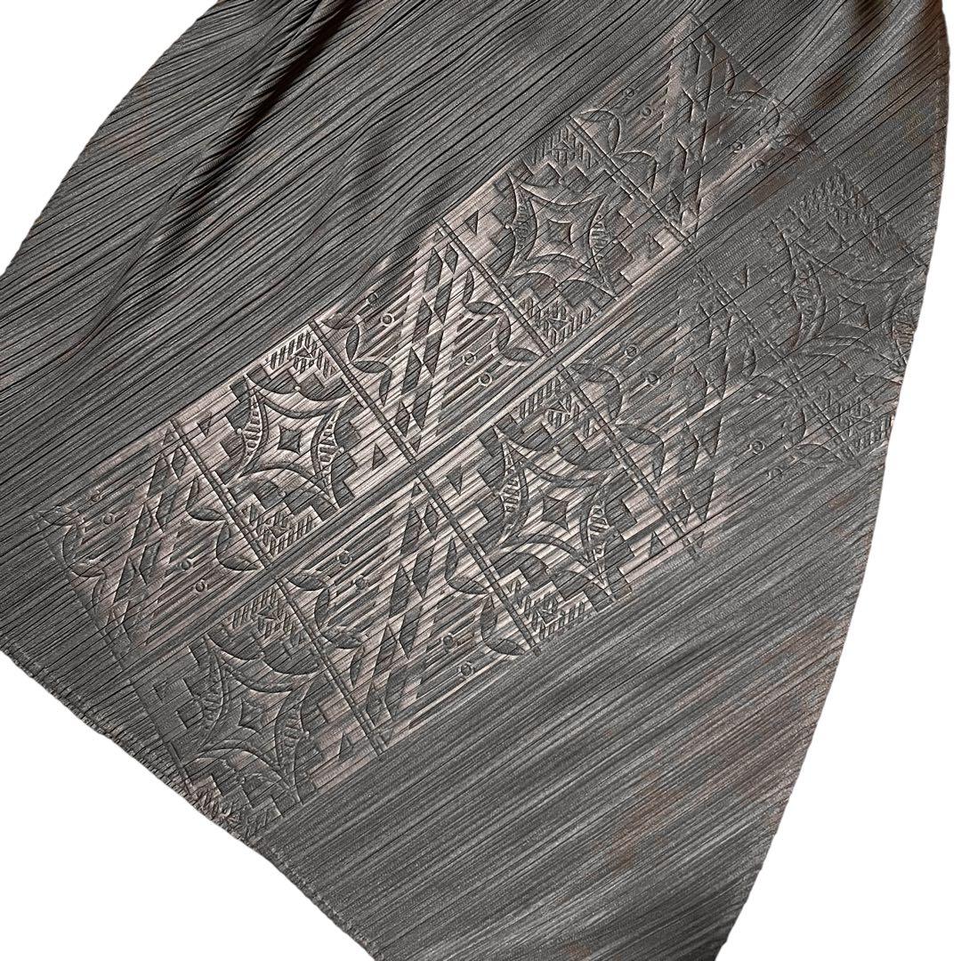 美品 プリーツプリーズ エンボス加工 アシンメトリー プリーツスカート 3