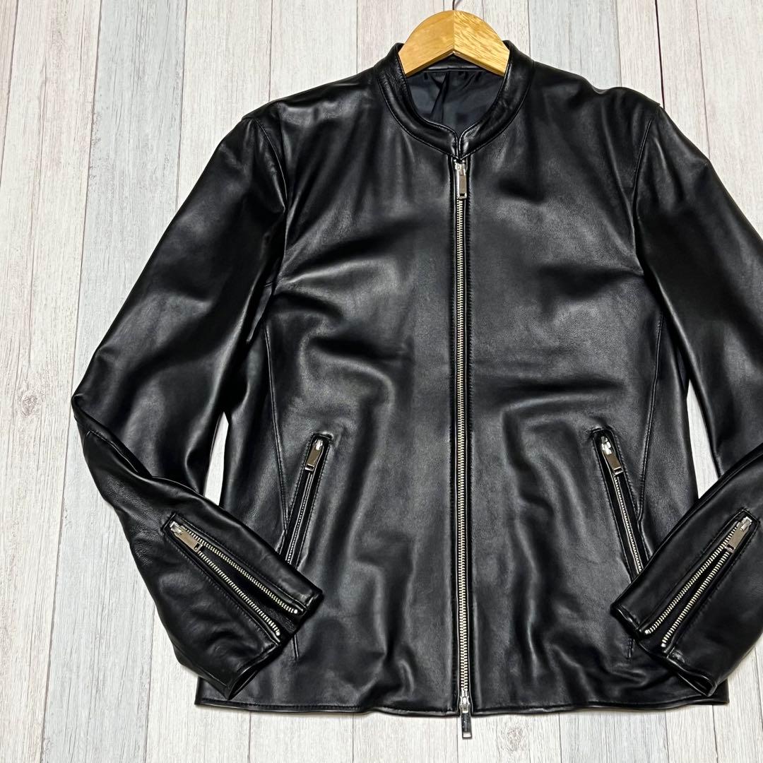 STUDIOUS レザージャケット シングルライダース ノーカラー 羊革　3