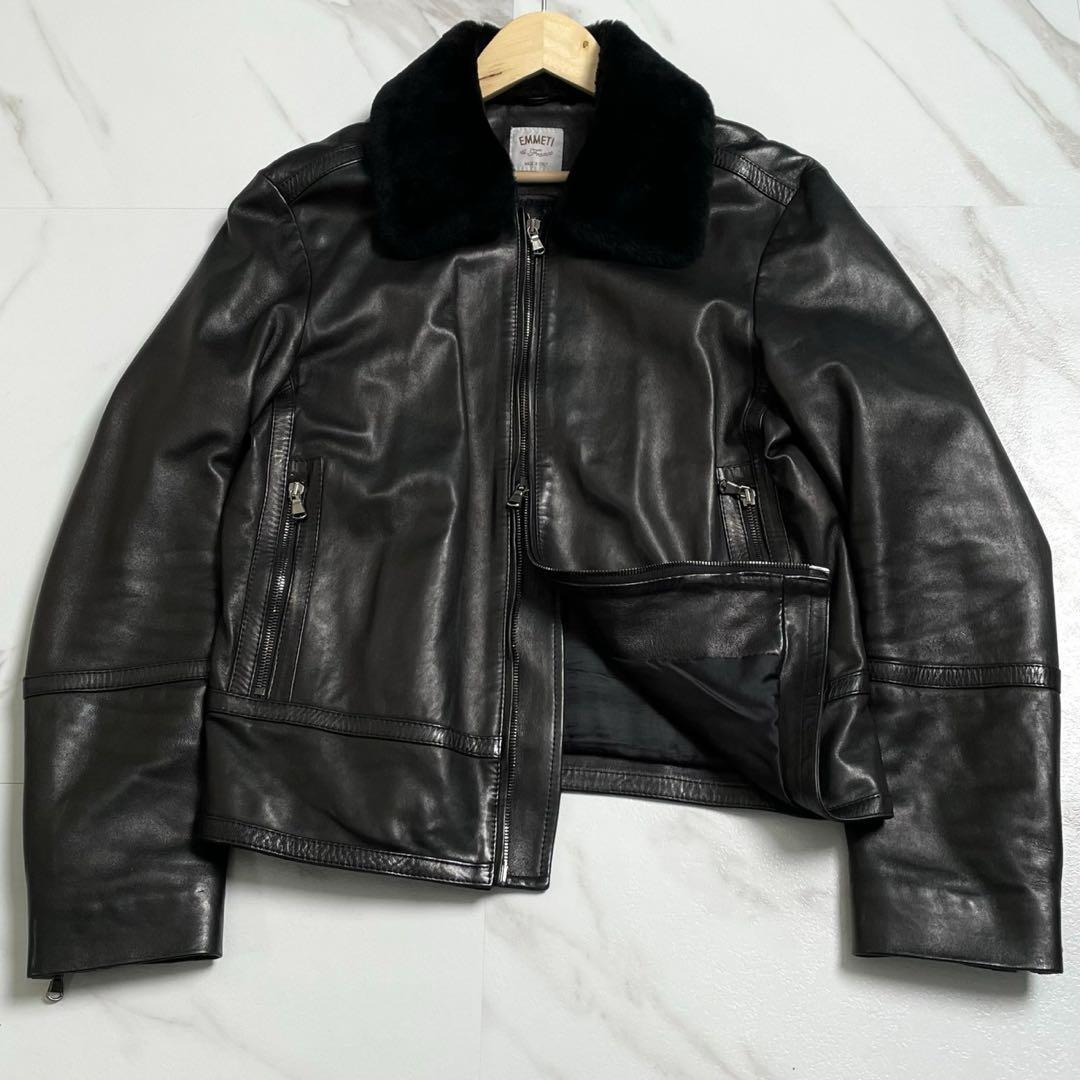 入手困難★エンメティ★襟ムートン ラムレザー ライダースジャケット ブラック