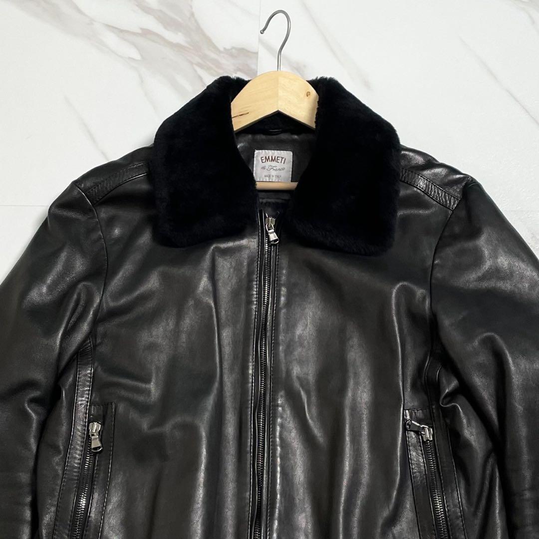 入手困難★エンメティ★襟ムートン ラムレザー ライダースジャケット ブラック