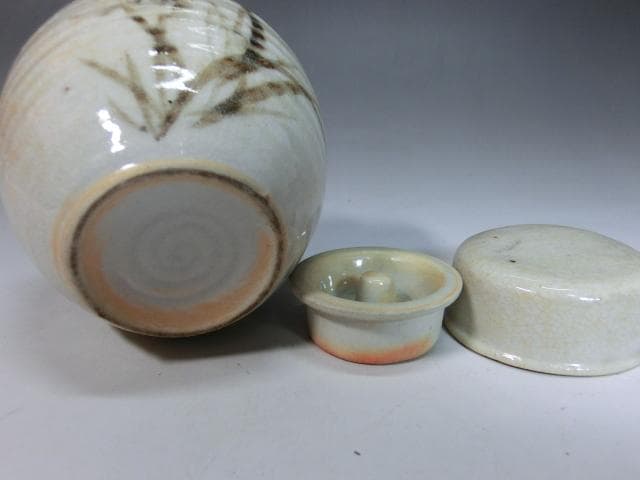 茶入れ■古瀬戸蓋付茶入 菖蒲紋 粉引き白釉 茶道 時代物 骨董■