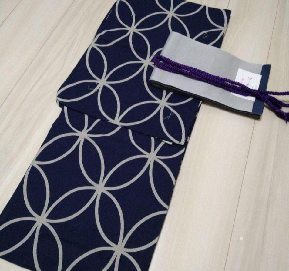 ■最高級しじら織浴衣 七宝紺■反物染め抜きの抜染■着物着用可■涼し綿麻浴衣