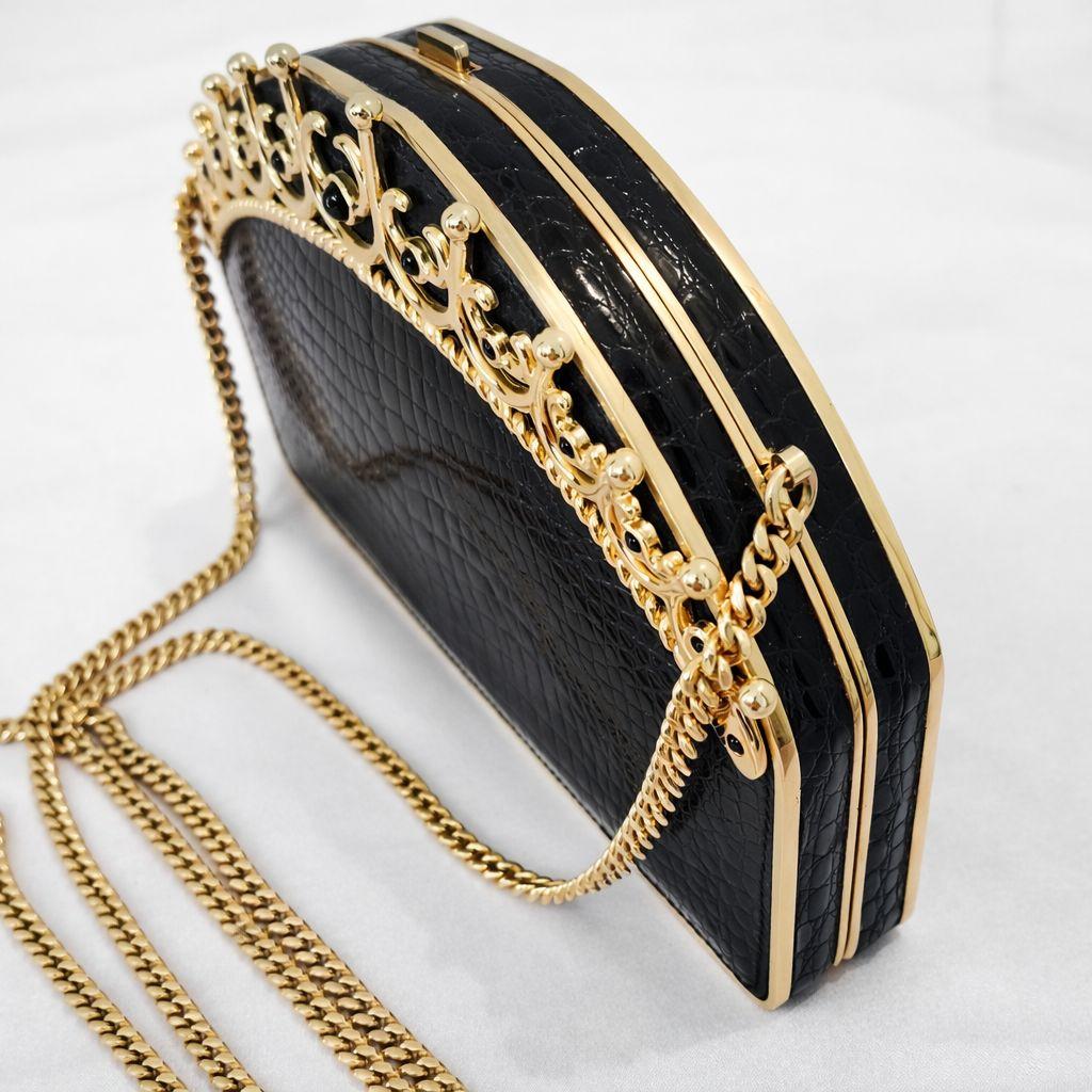 イブニングバッグ 　フォーマルバック　ロイヤルティアラ 黒 カーフスキン