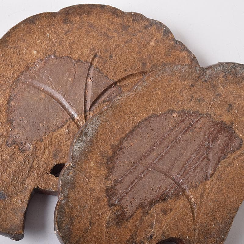 和食器　備前焼　乗松建行作　銀杏型銘々皿　六客　共箱　M　R7891