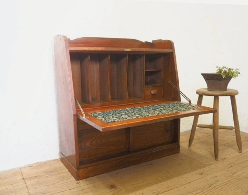 1095 アンティーク　欅のライティングデスク　帳場机　文机　テーブル　レトロ