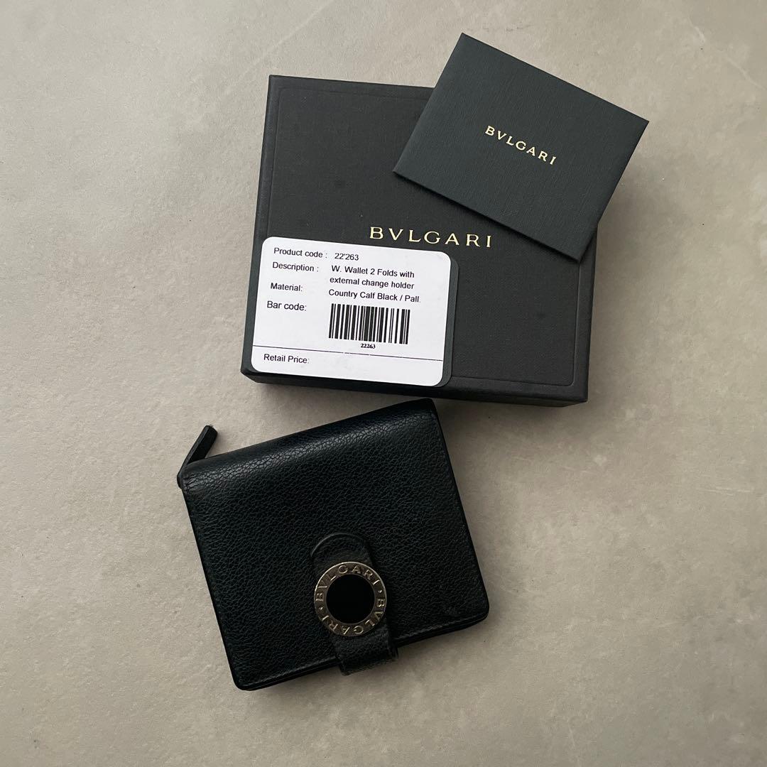ブルガリ 折り財布 レザー サークルロゴ ブラック